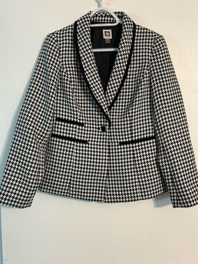 Anne Klein Women’s Black & White Houndstooth Blazer Small Lined Fitted Classic